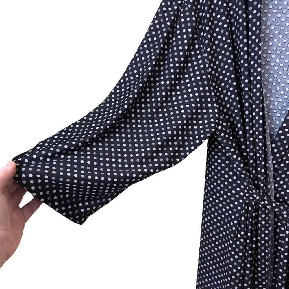 Rene Rofe Intimates Black White Polka Dot Satin Robe Sleepwear Size XL